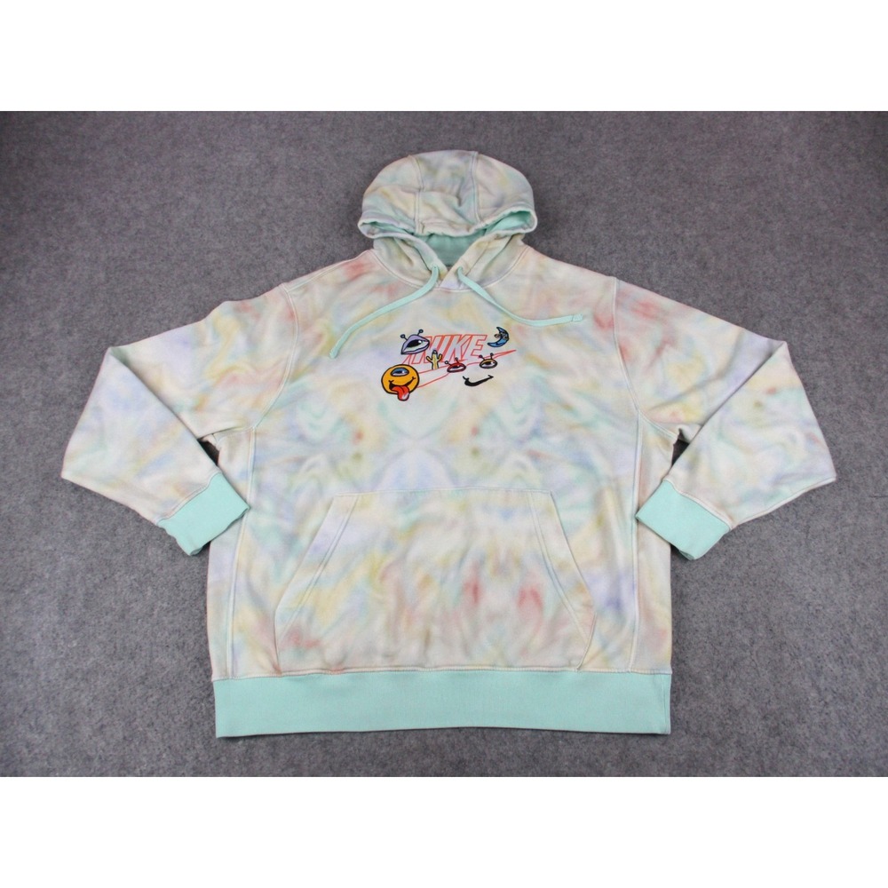 Nike Hoodie Mens Large Blue Yellow Tie Dye Alien Cactus Moon Embroidery Sweater